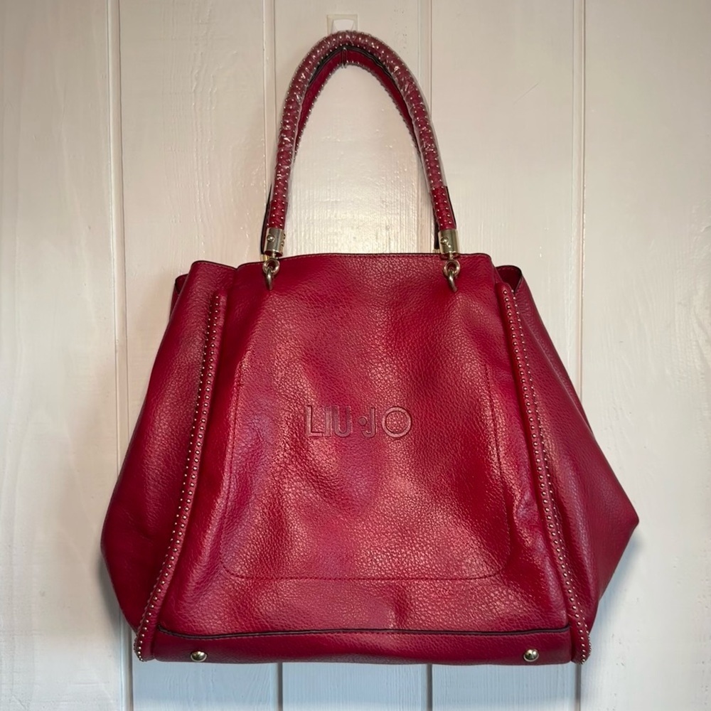Liu Jo Red Leather Studded Shoulder Bag
